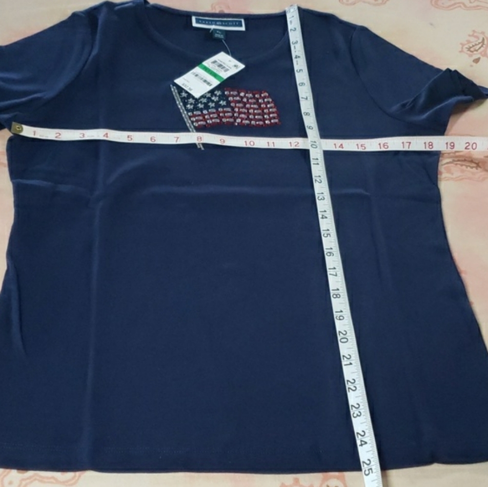 American Flag Tee 100% Cotton Americana 4th of July Rhinestone Patriotic (A) - Picture 6 of 9